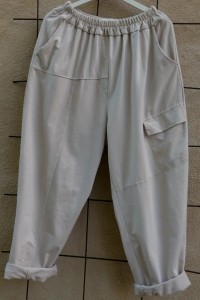 Pantalon coton beige femme grande taille - poches, coupe structurée