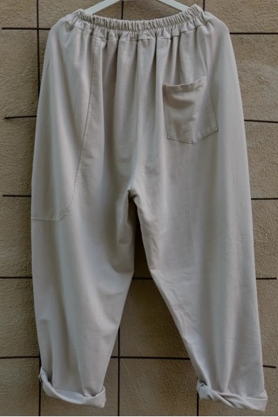 Pantalon coton beige femme grande taille - poches, coupe structurée