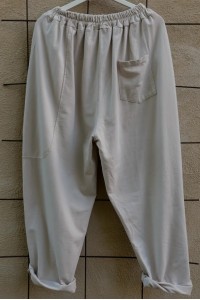 Pantalon coton beige femme grande taille - poches, coupe structurée