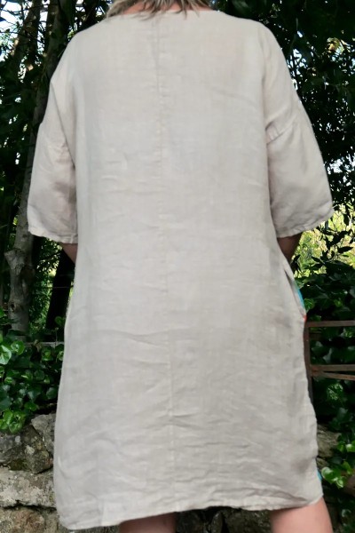 Robe lin femme grande taille - motif floral, col V, féminine.