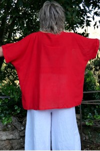 Tunique rouge en coton - femme grande taille - coupe over size, légère