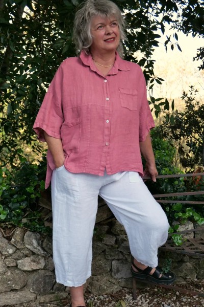 Chemise lin rose - femme grande taille- coupe asymétrique, poches