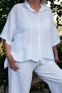 Chemise blanche lin - femme grande taille - coupe asymétrique, poches
