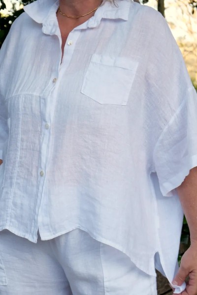 Chemise blanche lin - femme grande taille - coupe asymétrique, poches
