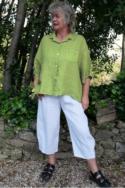 Chemise lin femme grande taille - coupe asymétrique, poches, confort