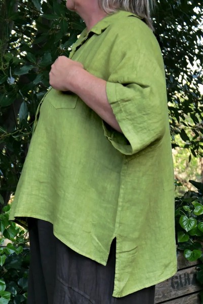 Chemise lin femme grande taille - coupe asymétrique, poches, confort
