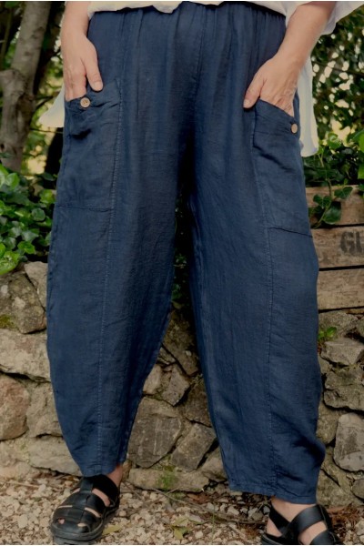 Pantalon lin Ursule Bleu marine