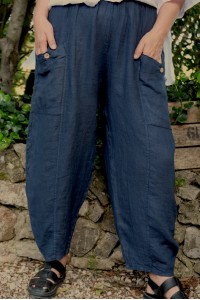 Pantalon lin Ursule Bleu marine