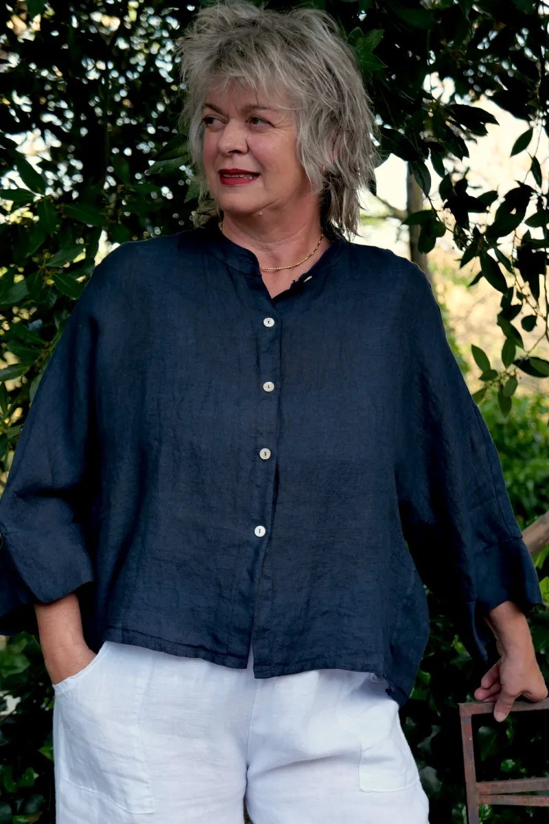 Chemise lin Malo Bleu marine