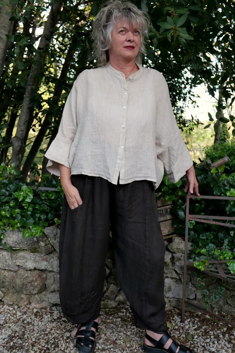 Chemise lin Malo Beige et Pantalon Aldebert choco