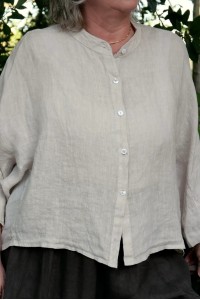 Chemise lin beige femme grande taille, Col mao, coutures structurantes