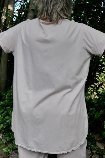 T-shirt coton beige femme grande taille - Col V, confortable, naturel