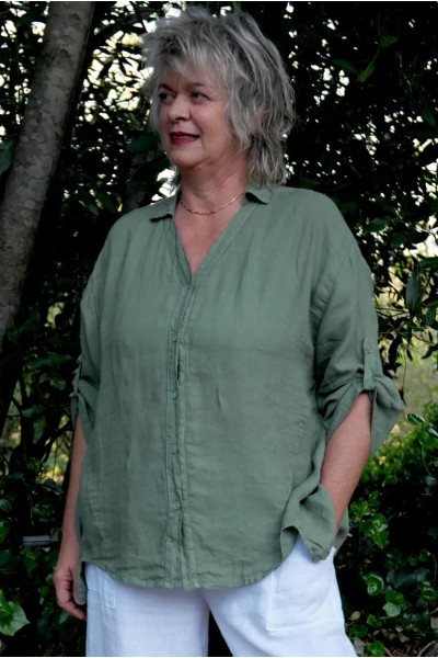 Chemise lin Iris Kaki