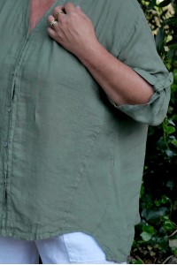 Chemise lin kaki femme grande taille - Col V féminin, confortable