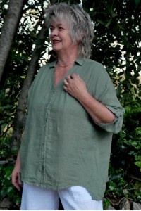 Chemise lin kaki femme grande taille - Col V féminin, confortable