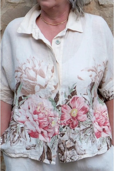 Chemise lin femme grande taille beige - naturelle et confortable