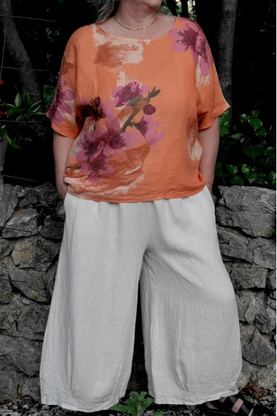 Top lin Salomé saumon et Pantalon lin Léopold beige