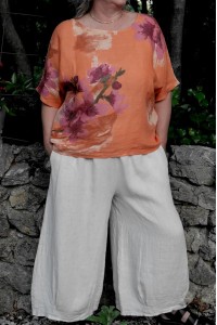 Top lin Salomé saumon et Pantalon lin Léopold beige
