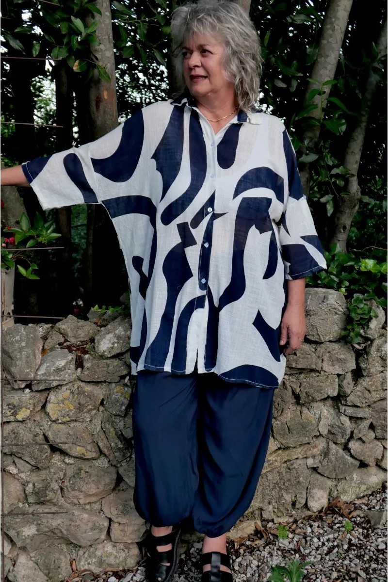 Chemise Solenne Bleu marine et Pantalon confortable Zéphyr Bleu marine