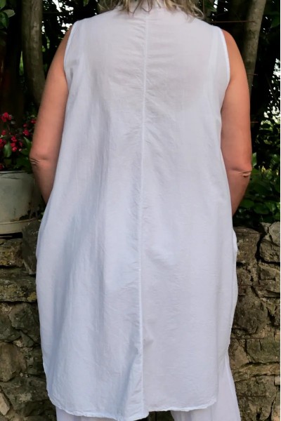 Robe coton blanche grande taille sans manche, confortable