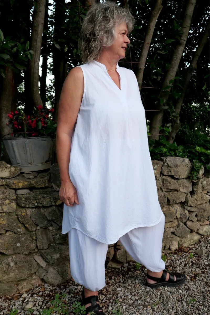 Robe coton Joséphine Blanche et Pantalon ultra léger Zéphir Blanc