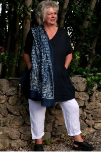 Tunique lin grande taille, pantalon lin grande taille et foulard coton léger