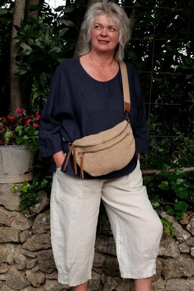 Sac banane jute lin naturel, ensemble lin femme grande taille