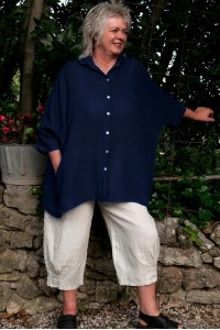 Chemise lin femme grande taille, bleu marine