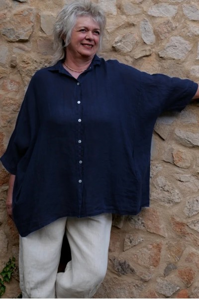 Chemise lin Romy over size bleu marine