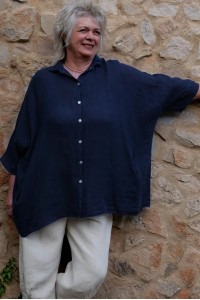 Chemise lin Romy over size bleu marine