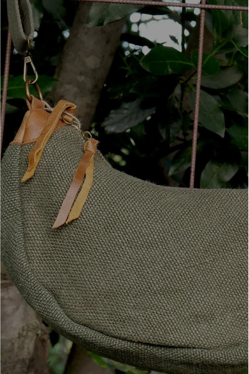 Sac Lune jute de lin kaki, double fermeture éclair, pratique et naturel
