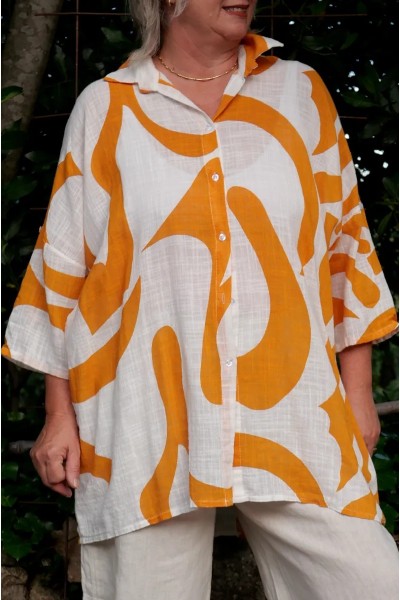 Chemise coton Solenne moutarde