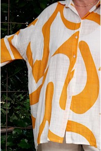 Chemise coton légère motifs abstraits moutarde