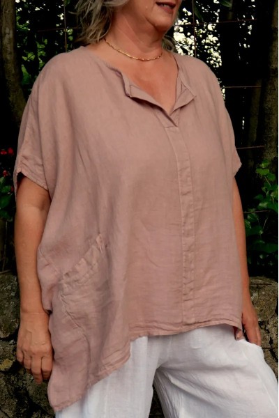 Tunique lin grande taille Margot rose poudré