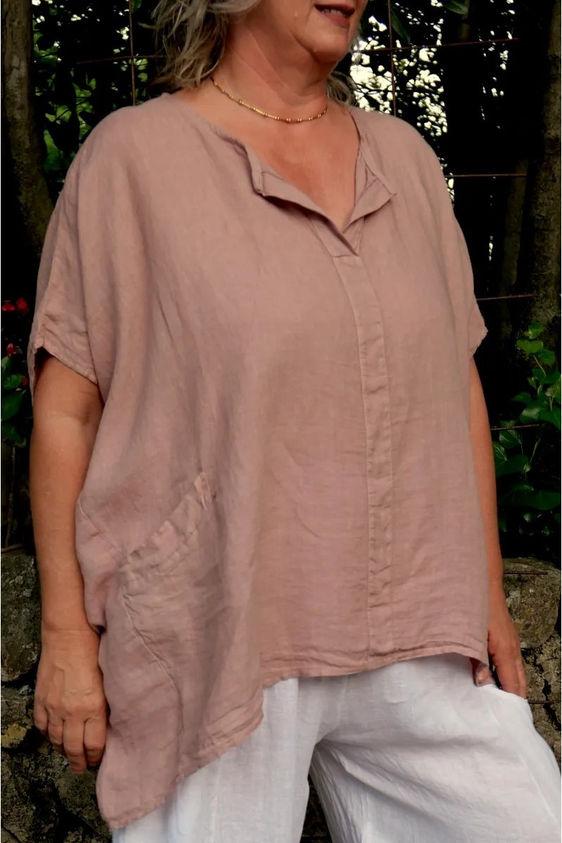 Tunique lin grande taille Margot rose poudré