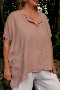 Tunique lin grande taille Margot rose poudré