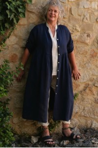 Veste lin longue ou robe lin longue, manches, légère, confortable, élégante