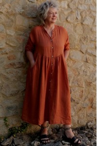 Veste robe lin longue Anita Orange épicée