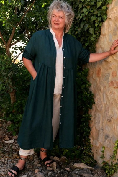 Veste / Robe en lin longue pour femme grande taille - décontracté chic