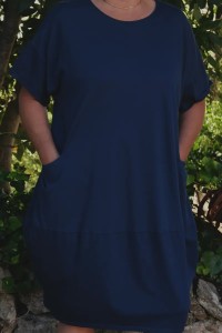 Robe coton femme grande taille, poches, col rond et coupe fluide