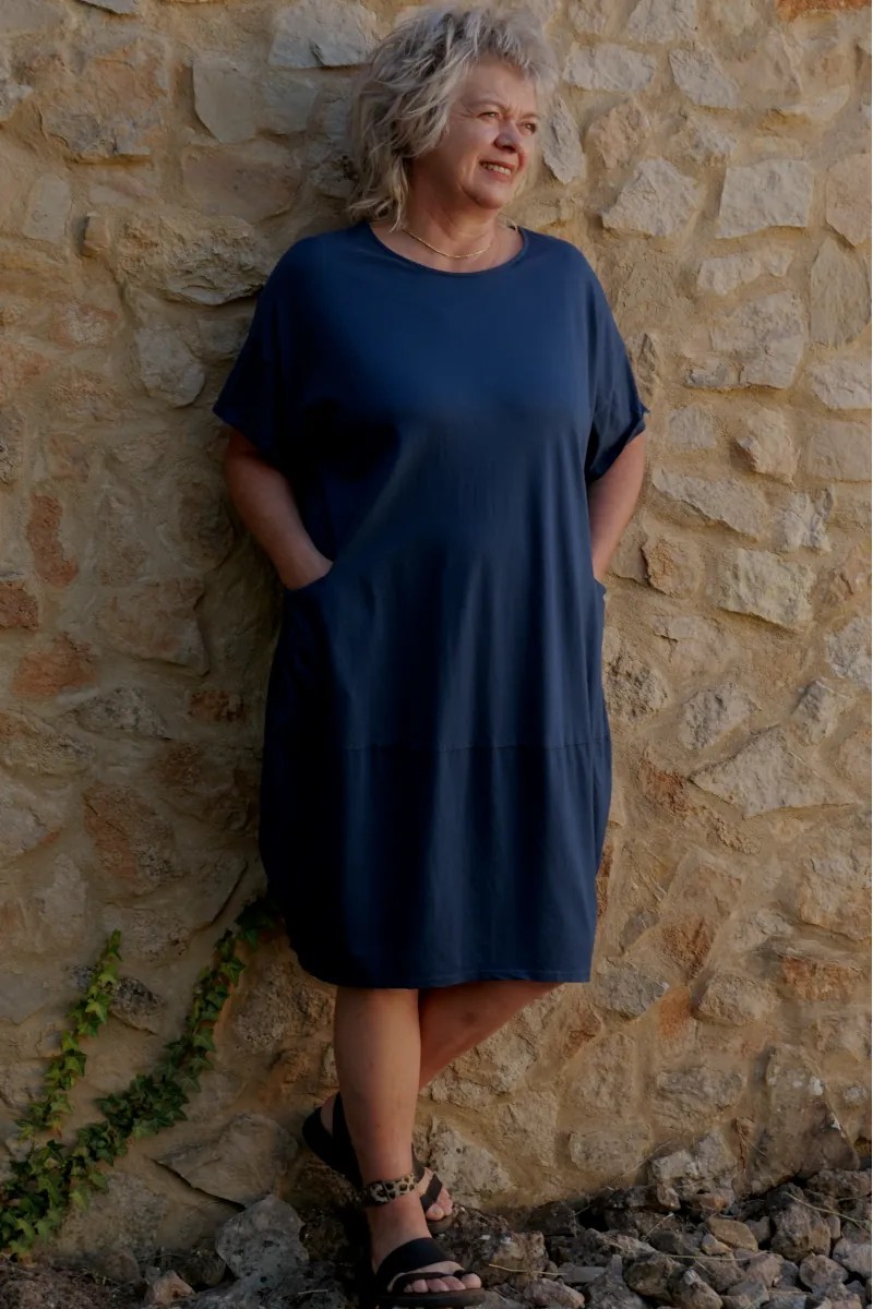 Robe coton grande taille Delphine Bleu marine