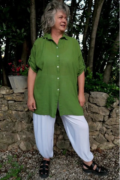 Chemise coton Solenne uni vert