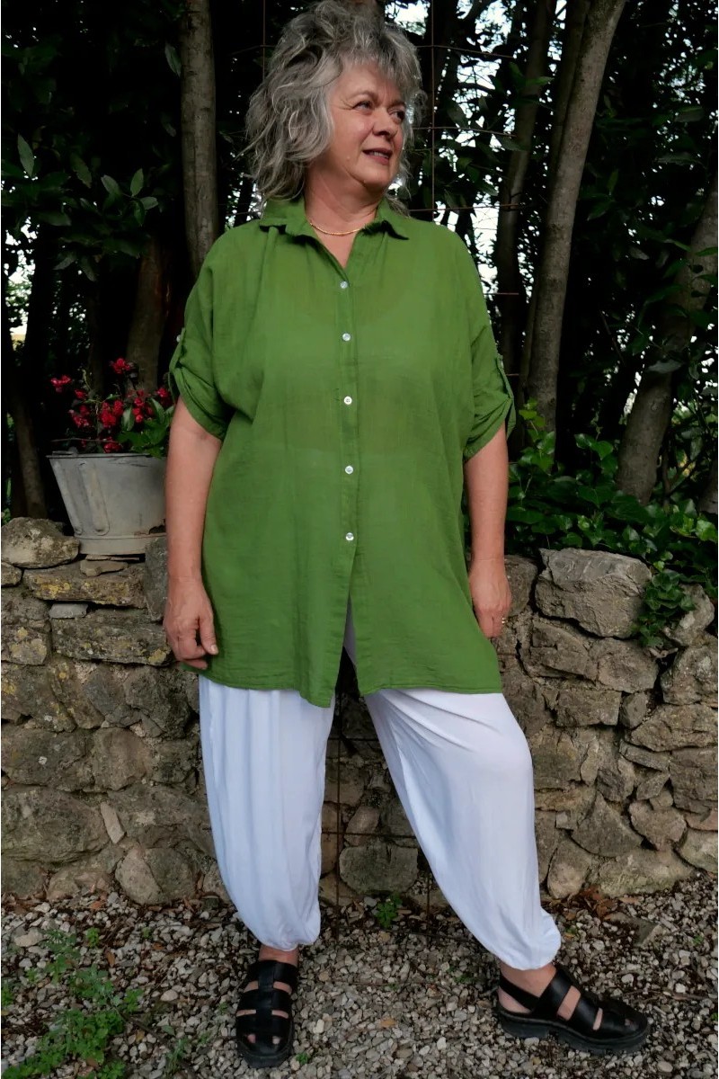 Chemise coton Solenne uni vert