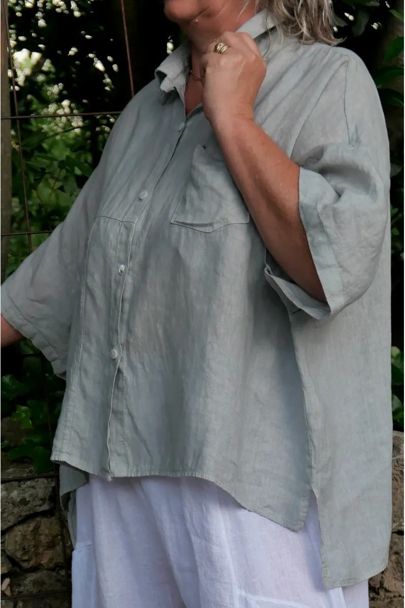 Chemise lin Armelle gris clair, grande taille, confortable
