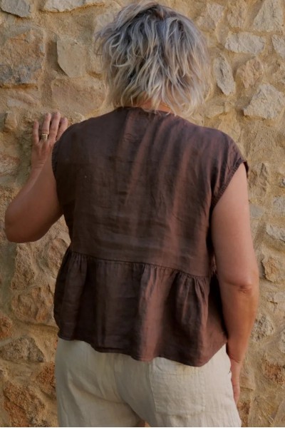 Top lin femme grande taille, couture structurante, coupe élégante