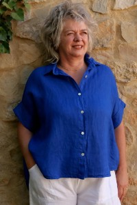 Chemise lin femme grande taille, bleu outremer