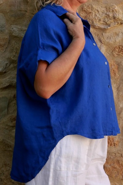 Chemise lin femme grande taille, coupe plus longue à l'arrière