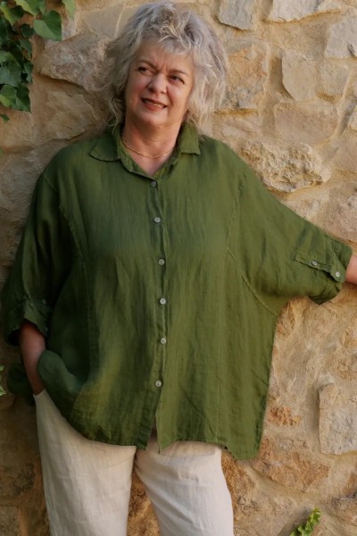 Chemise lin Edith over size vert alpin