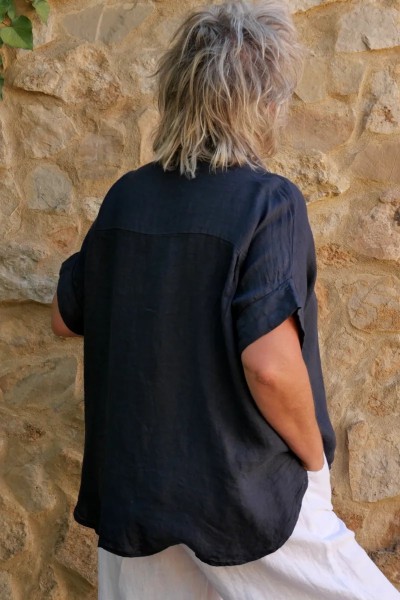 Chemise lin femme grande taille, bas arrondi et coupe plus longue derrière