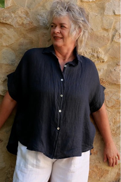 Chemise lin Anna Bleu marine